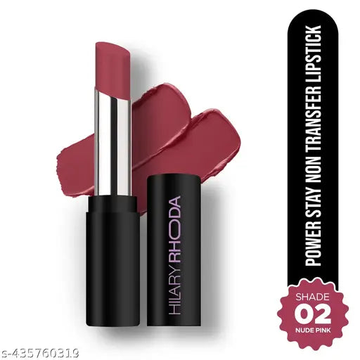 Hilary Rhoda Power Stay NonTransfer Lipstick | Matte Finish | Infused with Vitamin E & Shea Butter | Lightweight & Highly Pigmented | Glides Easily & Smudge-Proof |3.2g (Nude Pink - Shade 02)