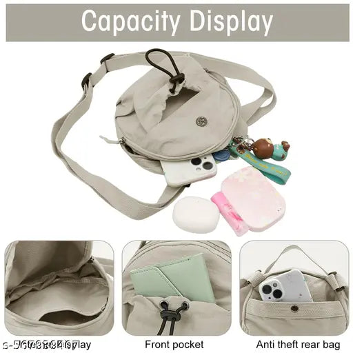 Women Stylish Nylon Crossbody Bag Drawstring Bucket Bag Simple Messenger Bag with Adjustable Strap for Daily Use