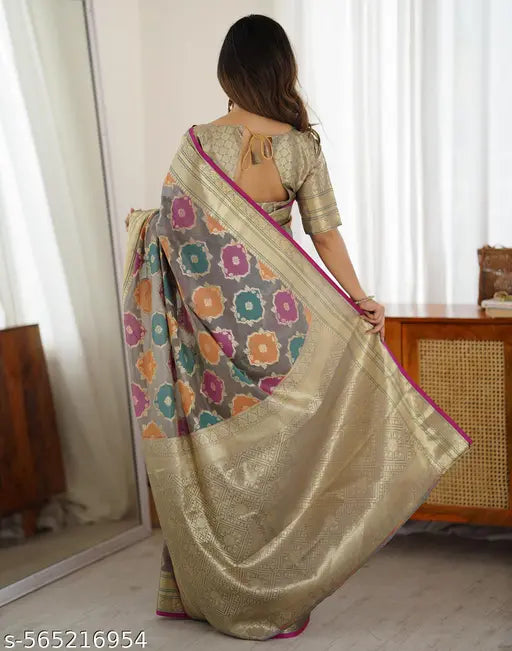 Silk Grey Saree with Silk Blouse