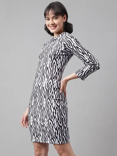 Stylish White Polyester Printed Dress For Women