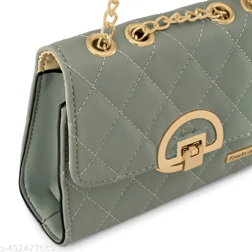 Fastrack Quilted Sling Bag For Women with Semi Metal Chain Strap and Golden Push Lock