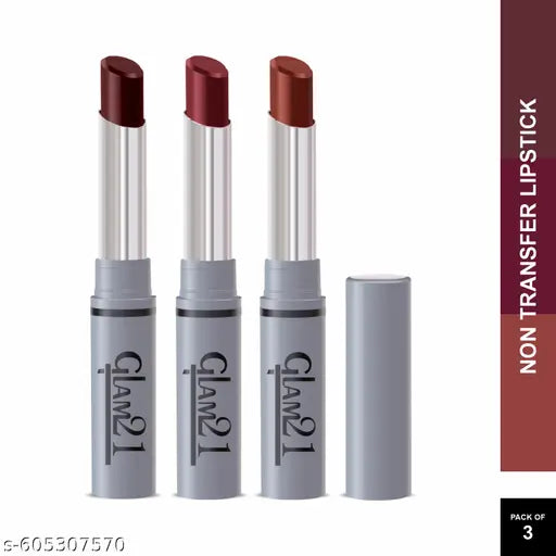 Glam21 Luxury Glam Collection Lipstick Set | Pack of 3 | Long-Lasting & Non-Transfer | Creamy Matte Formula | Smudge-Free | HD Color | Shades: Wine & Dine, Super Glitz & Rouge | 2gm Each