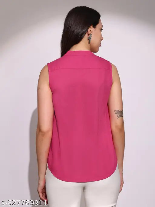 Globus Women Pink Sleeveless Wrap V-Neck Gathered & Pleated Casual Top