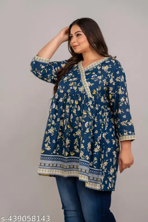 Fashion Zest Plus Size Rayon Blue Colour Short kurti