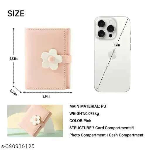 Girls Wallet Women Wallet PU Leather Card Holder Girls Wallet Cute Flower Snap Button Wallet with Lovely Heart Shaped Photo Window Gift Wallet for Girls Christmas Gift