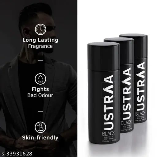 Ustraa BLACK Deodorant Body Spray, 150 ml- Set of 3