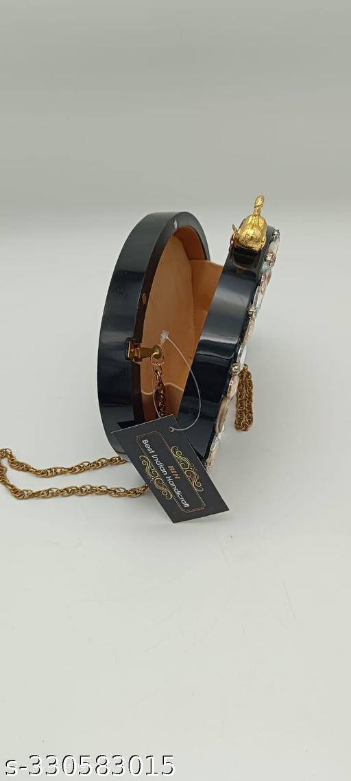 BEST INDIAN HANDICRAFT Black Designer Stone Clutch for women,Resin Crystal Stone Handmade Clutch Bag ,Clutch Bag Purse For Bridal, Casual, Party, Wedding For women and  Girls