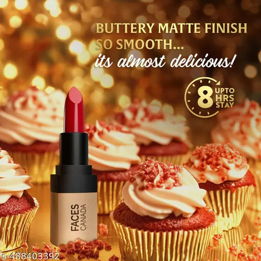 FACES CANADA Comfy Matte Velvet Touch Lipstick - Red Velvet Cake 01, 4.2g | Velvety Matte Finish | 8HR Longstay | Intense Colour | Hydrating Lips | Smooth Application | Foodproof & Crackproof