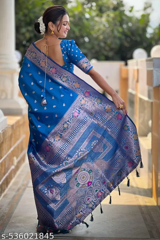 ROOP LAVANYA Light Blue Kanjeevaram Pure Soft Silk Saree With Unstiched Blouse Piece