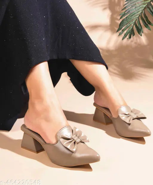 JM LOOKS Women's Pointed Toe Mules with Bow Accent Stylish Block Heel Slip-On for Effortless Elegance For Women & Girls