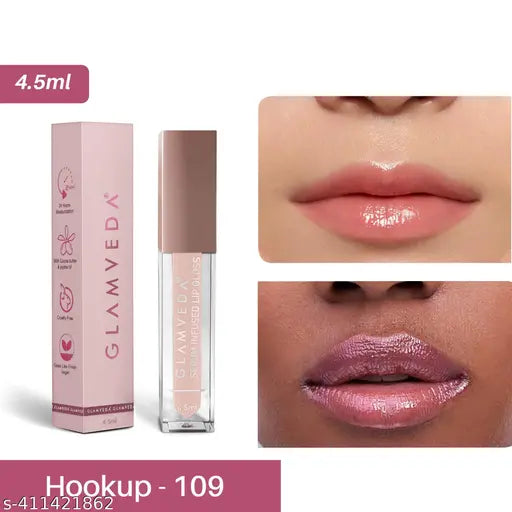 Glamveda High Shine Serum Infused Lip Gloss | PH Colour Changing Lip Gloss (Hookup - 109) For Soft & Dewy Lips | Unique Pink Shade Based on Skin's PH | 4.5ml