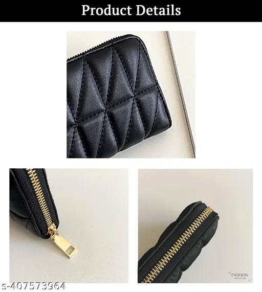 SYGA Women's Card Holder Ready-Made Embroidery Thread Coin Purse Short Wallet Zipper(Black)