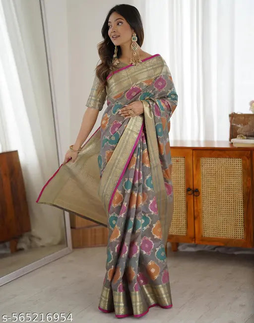 Silk Grey Saree with Silk Blouse