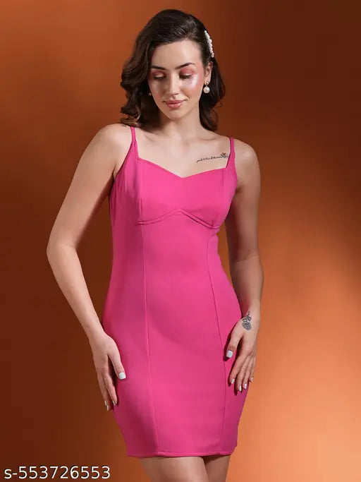 Globus Women Fuchsia Adjustable Strappy Shoulder Neck Mini Bodycon Party Dress