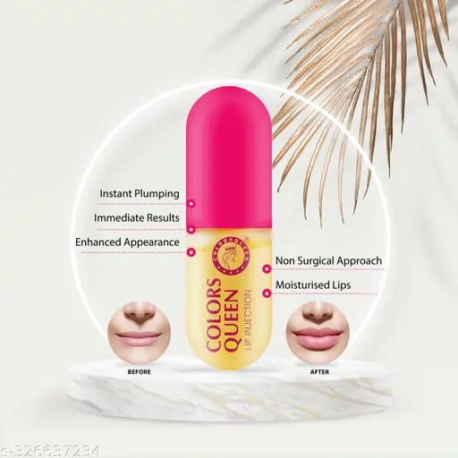 Colors Queen Lip Injection – Clear – 3.5 g | Natural Lip Plumper and Lip Care Serum 93% Fuller, Plumper, and 97% Moisturized Lips