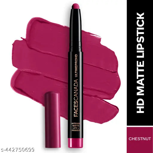FACES CANADA Ultime Pro HD Intense Matte Lips + Primer - Chestnut 27, 1.4g | 9HR Long Stay | Primer Infused For Flawless HD Matte Finish | Intense Color Lightweight Silky Smooth Cream Application