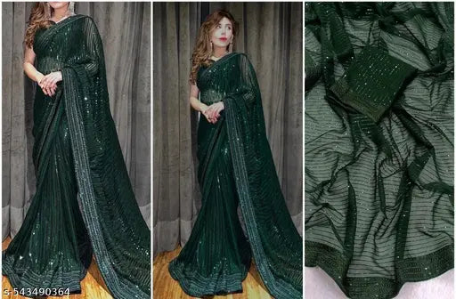 Women's soft Georgette with Embroidery sequance work saree with Banglory blouse piece