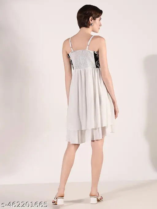 Women's White Solid Fit and Flare Dress