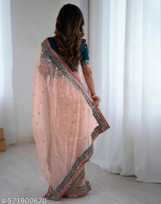 Net Pink & Peach Saree with Silk Blouse