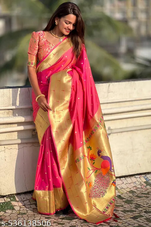 ROOP LAVANYA Pink  Kanjeevaram Paithni Soft Silk Saree With Unstiched Blouse Piece