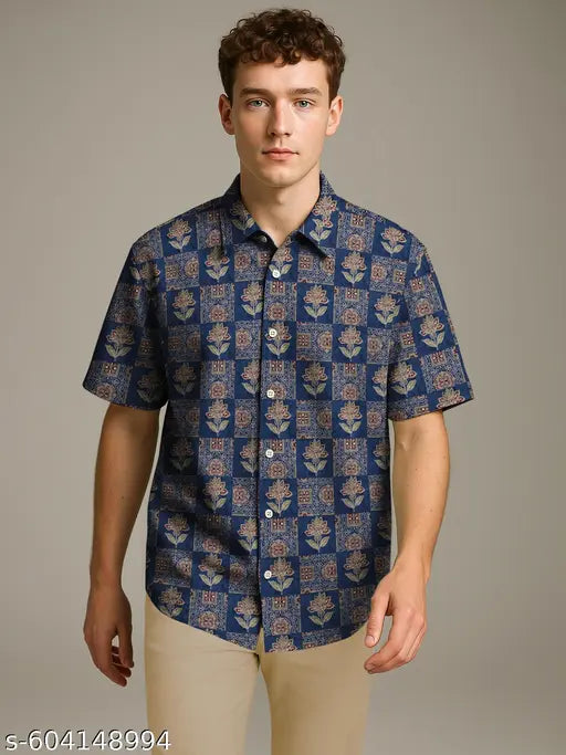 BULLMER Trendy Regular Fit Cotton Blend Printed Casual Half Sleeve Shirt for Men | Stylish Mens Casual Shirts | Shirts for Men