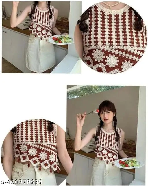 New Fashion Knitted Crop Top for Women Sleeveless Vest Irregular Crochet Tanks Top