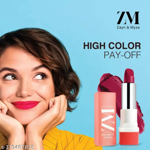ZM ZAYN & MYZA Rich Matte Lipstick Smooth and Light Weight Intense Color in one Swipe High Pigmentation Bullet Lip Stick Enriched with Argan oil Murumuru and Shea Butter 4.2 g (Cheer Leader)