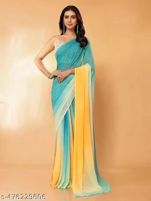 Janasya Women's Multicolor Georgette Ombre Printed Daily Wear Saree with Blouse Piece