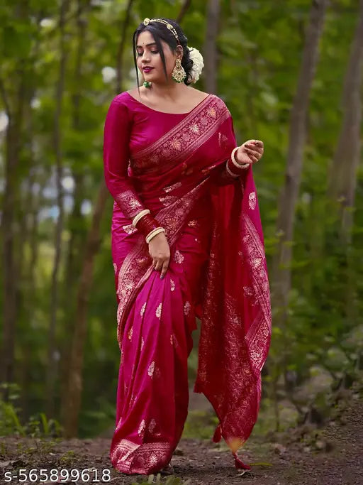 Silk Blend Pink Saree with Silk Blouse
