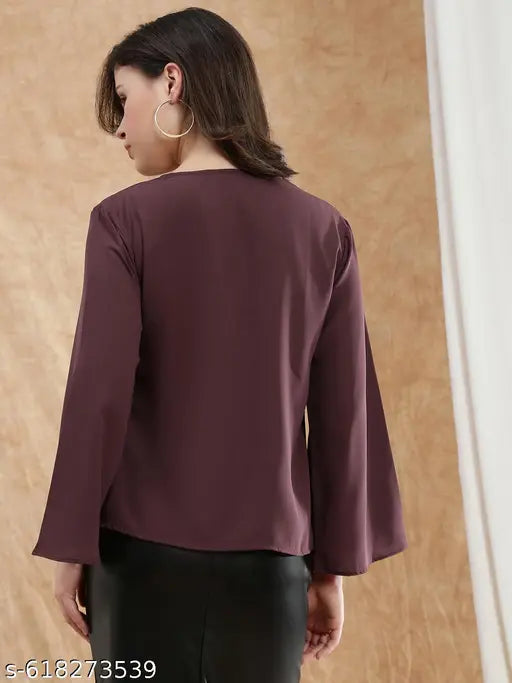 Globus Women Pink Tie-Up V-Neck Flared Sleeve Georgette Formal Top