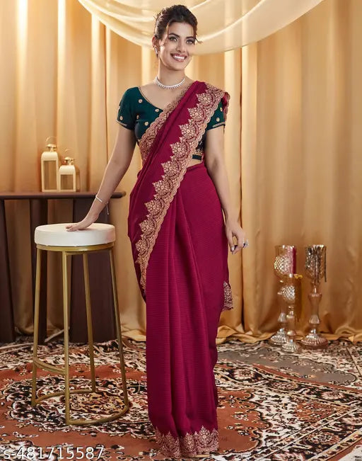 SATRANI Silk Blend Red Saree with Silk Blend Blouse