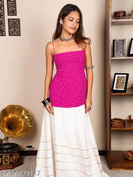 Anni Designer Women's Rayon Viscose Pink Sleeveless Kurti with Beautiful Floral Printed Work, Elegant Ethnic Top for Festive, Casual & Daily Wear, Stylish Designer Kurta for Women and Girls