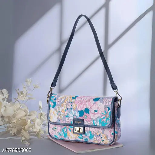 Berrylush Women Blue & Pink Floral Printed Cotton Detachable Sling Strap Structured Shoulder Bag