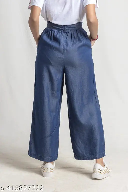Navy Blue Denim Women’s Trousers – Relaxed Fit, Stylish & Comfortable Jeans for Daily Wear