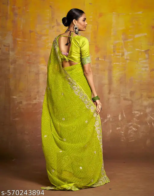 SATRANI Georgette Green Saree with Silk Blouse