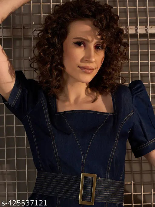 StyleStone Women's Denim Flared Dress