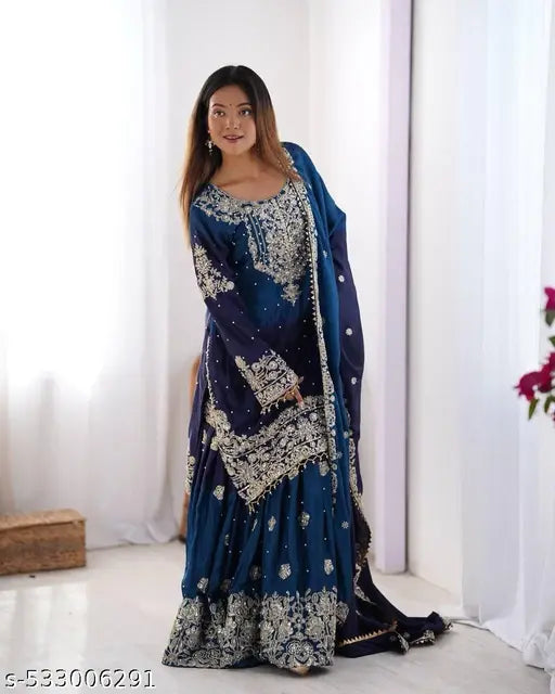 New Designer Collection in Pure Chinnon With Heavy Embroidery Stitched Ready to Wear Suit