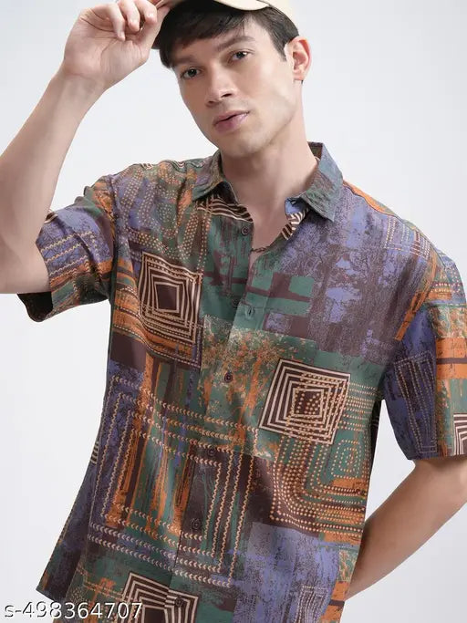 Ketch Men's Abstract Relaxed Cutaway Collar Blue Shirts