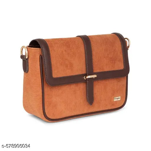 Berrylush Women Solid Brown Fabric Button-Up Detachable Strap Embellished Regular Sling Bag