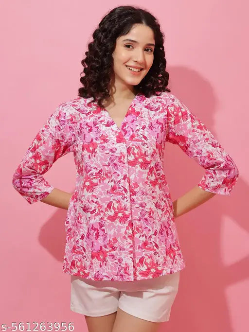 Honky Tonky Pink Floral Printed Top for Women