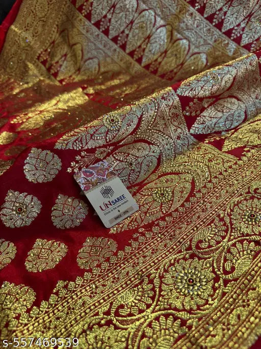 Banarasi wedding satin silk saree with stone work