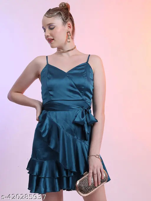 Ketch Women Teal Solid Wrap Dress