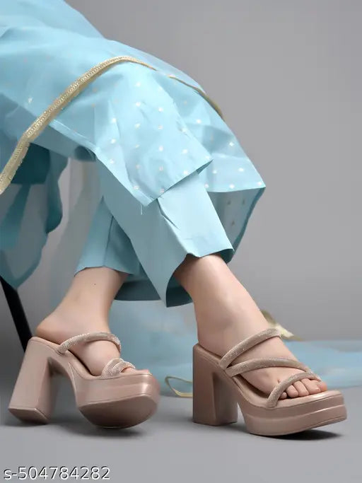 Embellished Rose-Gold Block Heels For Women & Girls