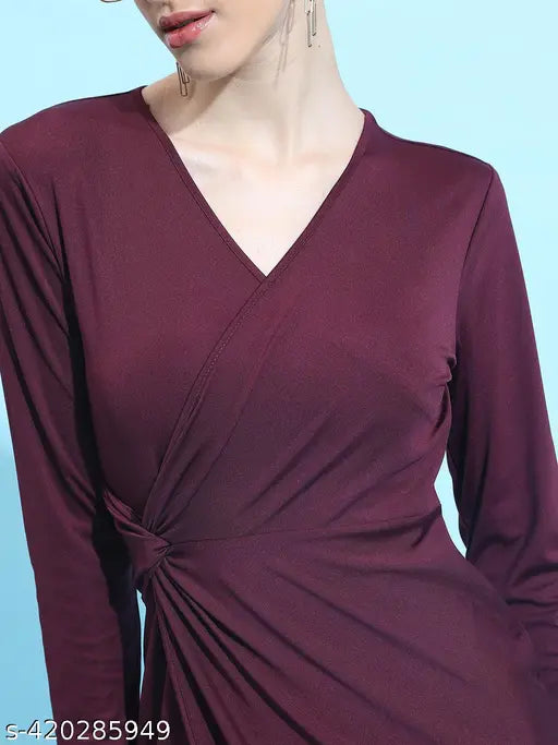 Ketch Women Burgundy Solid Wrap Dress