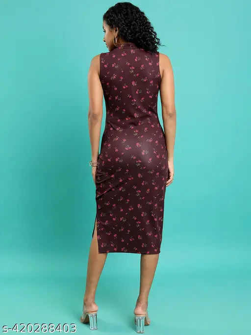 Ketch Women Maroon Multi Printed Bodycon Dress