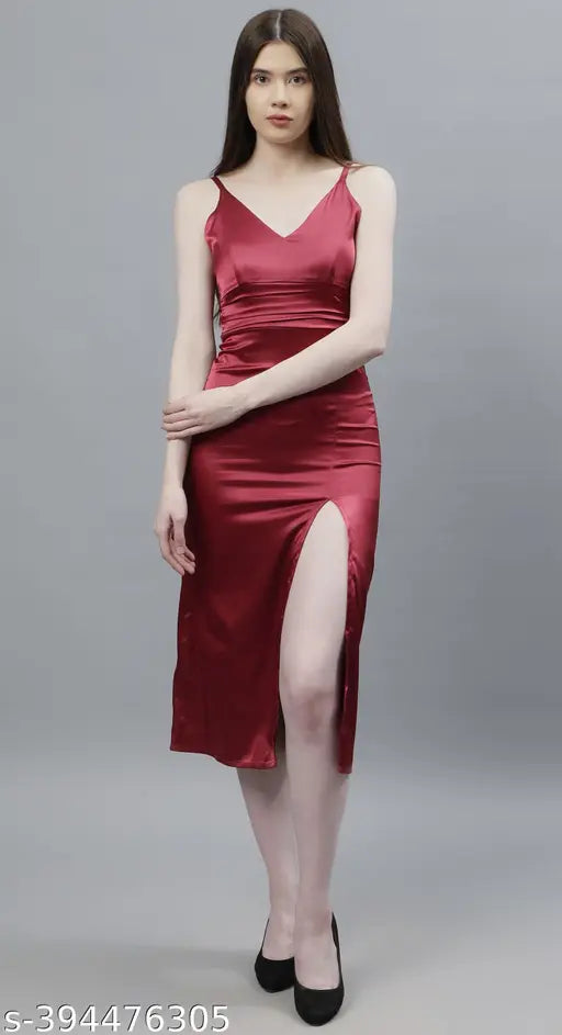 Side Slit Satin Dress