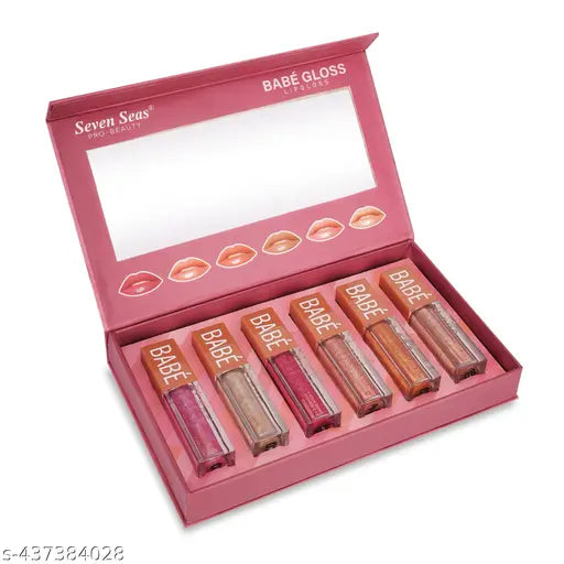 Seven Seas Babe Glittery Lip Gloss Long Lasting Water & Smudge Proof With High Shine Lip Color For Glossy Look |Lightweight Non Sticky Lip shiner For Moisturizing Lips (Pink,Silver,Hot Pink,Rose,Bronze,Penny)Pack of 6