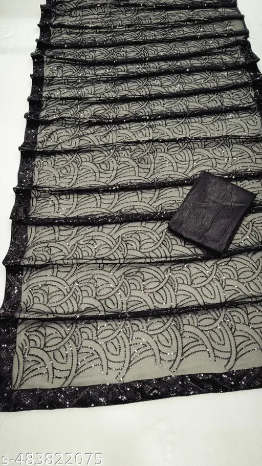 Pure Georgette Embroidered Saree with Blouse