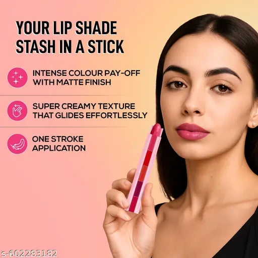 RENEE Everyday Fab 5 5-in-1 Lipstick | 5 Shades In 1 Stick, Matte Finish, Intense Colour Pay-off | Creamy Formula, Glides Easily, One Stroke Application | With Jojoba Oil & Vitamin E | 7.5 g