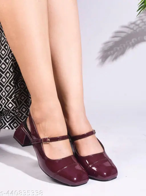 JM Looks Block Heel Slingback Sandals with Adjustable Straps and Glossy Finish For Women's And Girls